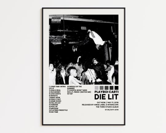 Playboi Carti Cover Poster, Die Lit Album Wall Print, Tracklist Poster