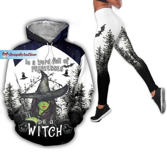 Witch Women Hoodies, Halloween Witch Leggings, Halloween Witch 3D Hoodie