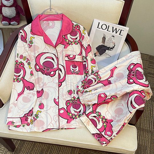 Cute Lotso Bear Women Pajamas Sleeve Button-Down Sleepwear Loungewear  CARTOON