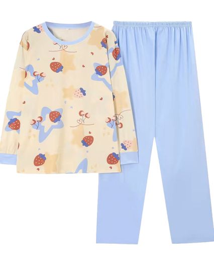 Cartoon Strawberry & Star Print Pajama Set