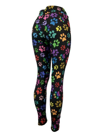 Colorful Rainbow Speckled Paw Print Leggings
