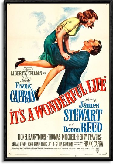 Floating Frame Canvas Print Wall Art It's a Wonderful Life Vintage Movie Poster