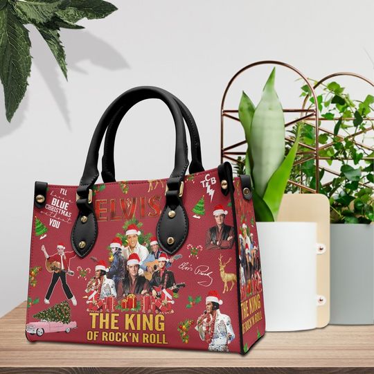 Christmas Elvis Presley Handbag, Women Leather Handbag, Music Lover Bag