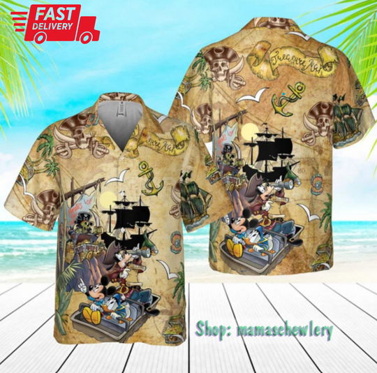 Vintage Pirated Of The Caribbean Mickey and Friends 3D HAWAII SHIRT