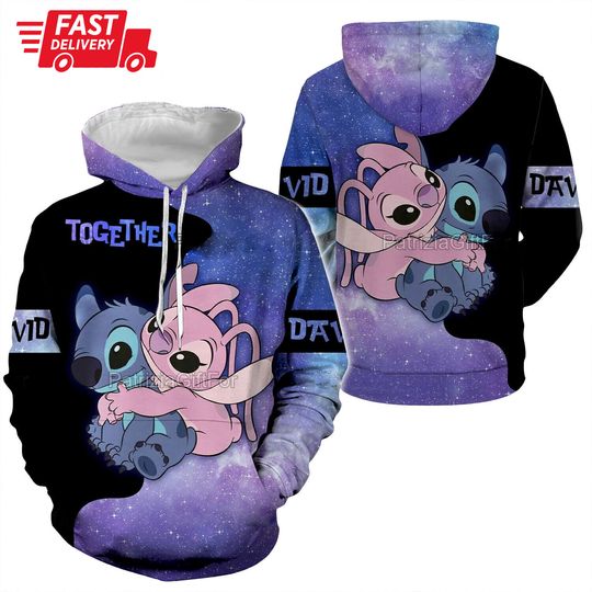 Personalized Ohana Couple Angel And Stitch Valentine 3D HOODIE