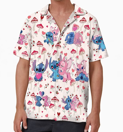 Stitch Hawaiian Shirt, Stitch And Angel Shirt, Couple Hawaii Shirt