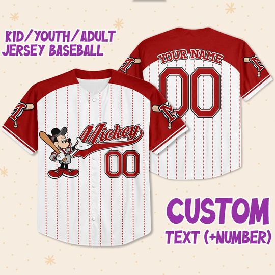 Custom Crimson Mickey Baseball Jersey, Disney Game Day Baseball Jersey