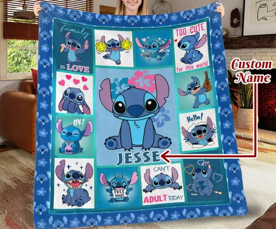 Personalized Lilo and Stitch Fleece Blanket, Custom Stitch Fleece Blanket