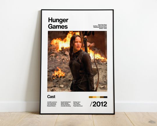 The Hunger Games - 2012 - Jennifer Lawrence - Movie Poster Artwork White Print Vintage