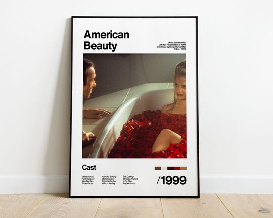 American Beauty - 1999 - Kevin Spacey - Movie Poster Artwork White Print Vintage