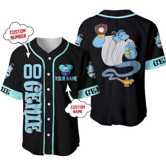 Personalized Aladdin Movie Fans Love Genie Black Blue Baseball Jersey Shirt