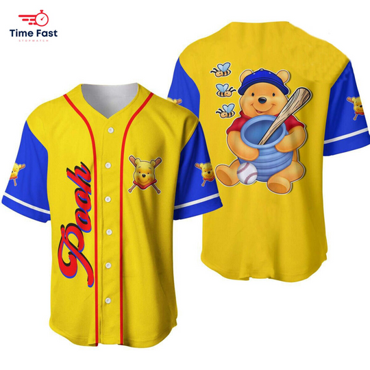 Cute Pooh Bee Honey Baseball Players Gift Winnie The Pooh Baseball Jersey Shirt