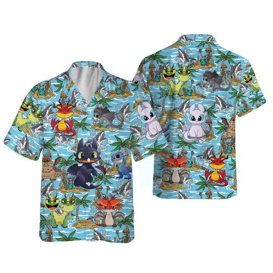 Dragon Friends Toothless Light Fury Summer Beach Hawaiian Shirt