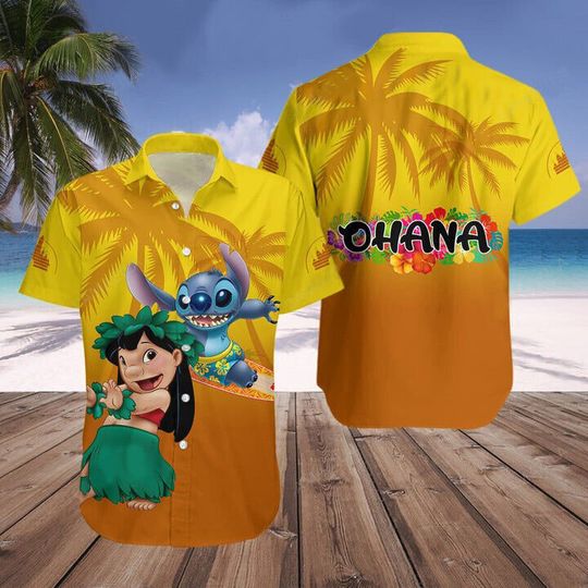 Stitch And Lilo Summer Beach Vibes Ohana Mean Family Hawaiian Shirt