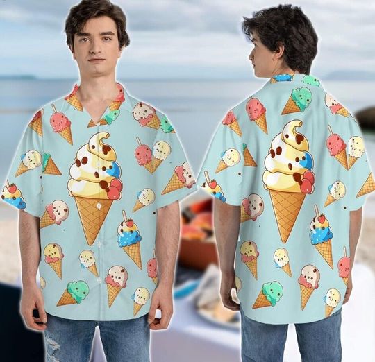 Ice Cream Hawaiian Shirt, Ice Cream Shirt, Ice Cream Beach, Hawaiian Beach Shirt
