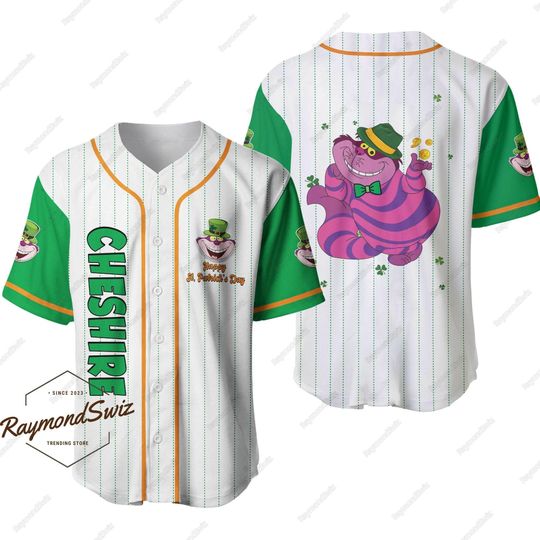 Cheshire Cat Jersey Shirt, Patrick's Day Baseball Jersey
