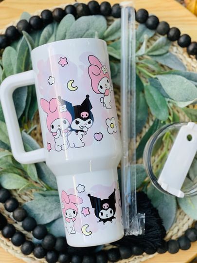 Kawaii Goth Hello Kitty and Bunny Pink Tumbler