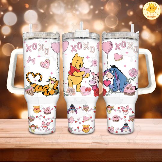 Winnie the Pooh XOXO Valentine Glass Can, Candy Heart Libbey, Love Glass Tumbler