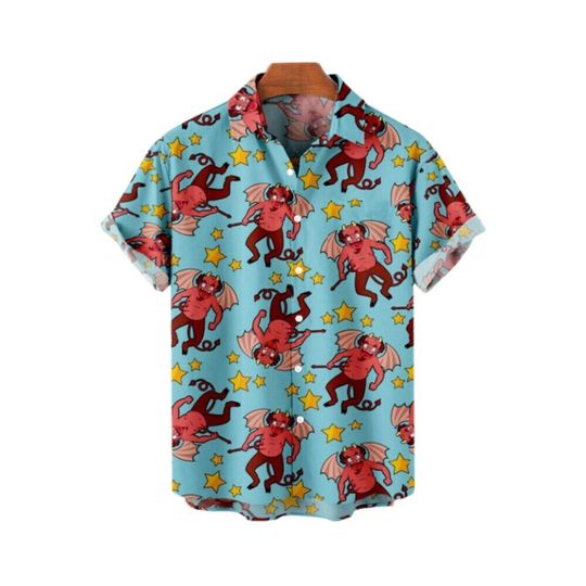 Little Devils Fun Art Print Halloween Party Men's Hawaiian Button Up Shirt Tops