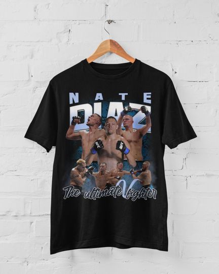 Nate Diaz MMA Vintage 90s Retro Graphic Collage T-Shirt Mens