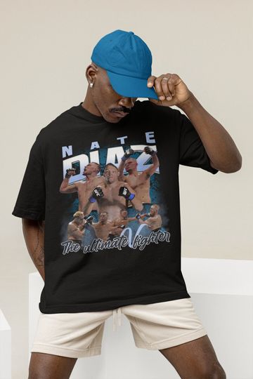 Nate Diaz MMA Vintage 90s Retro Graphic Collage T-Shirt Mens