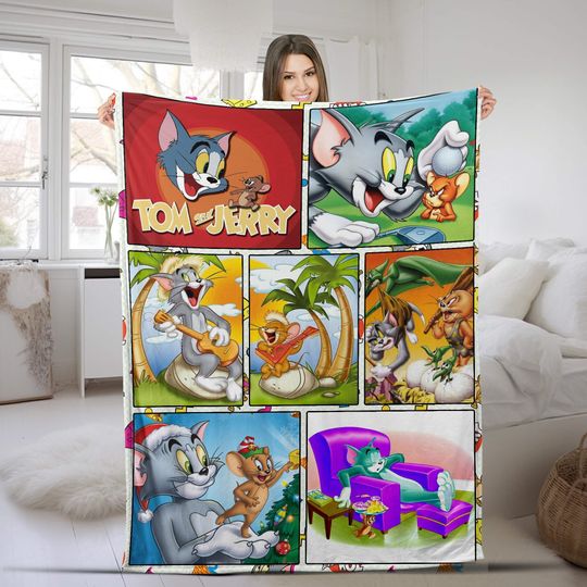 Printed Custom Name Tom and Jerry Blanket Characters Sherpa Blanket