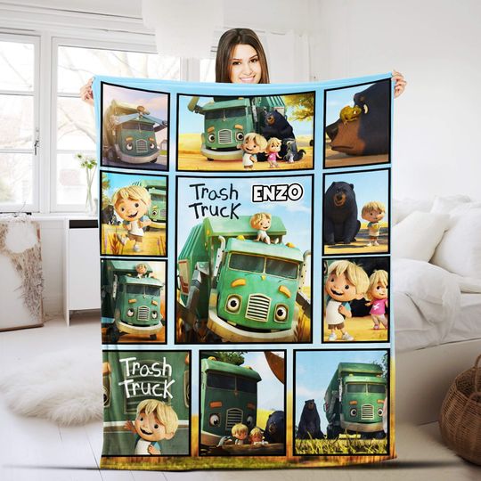 Trash Truck Blanket, Personalized Trash Truck Fleece Blanket