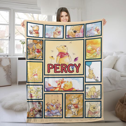 Personalized Name Blanket, Personalized Classic Winnie the Pooh Fleece Blanket