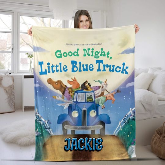 Personalized Little Blue Truck Velvet Blanket, Little Blue Truck Fleece Blanket