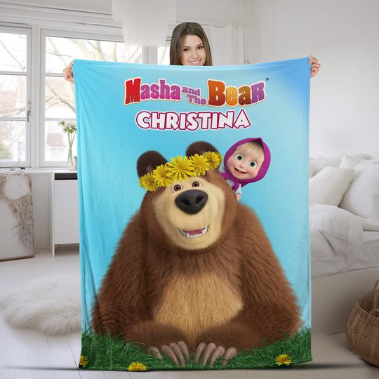 Custom Name Marsha And Bear Blanket, Cute Bear Fleece Blanket