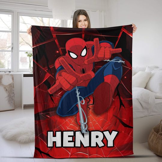 Personalized Spider Blanket, Superhero Movie Fleece Blanket