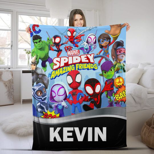 Personalized Spider Superhero And Friends Fleece Blanket