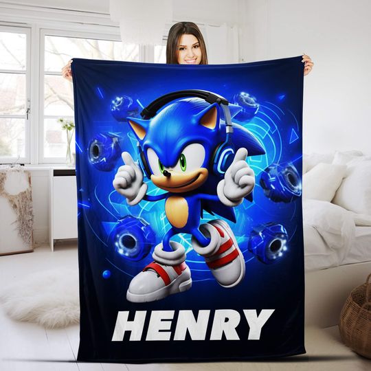 Personalized Cartoon Sonic Blanket, Sonic The Hedgehog Fleece Blanket