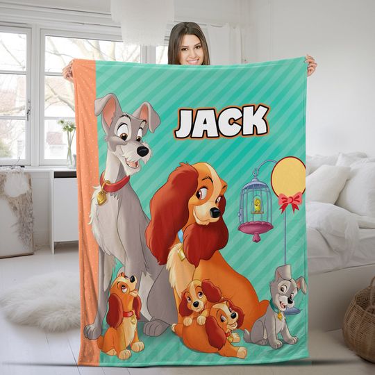 Custom Name Blanket Personalized Lady And The Tramp Fleece Blanket