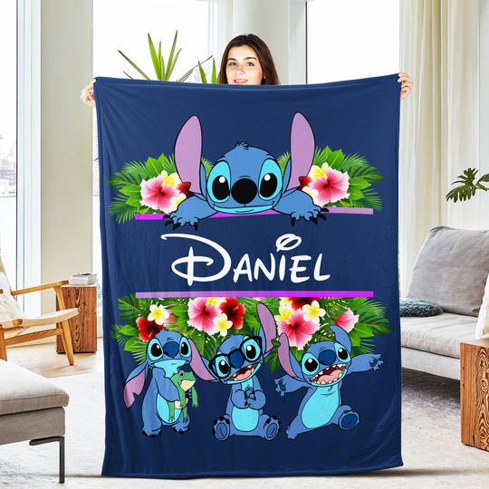 Stitch Blanket, Disney Blanket, Custom Name Fleece Blanket