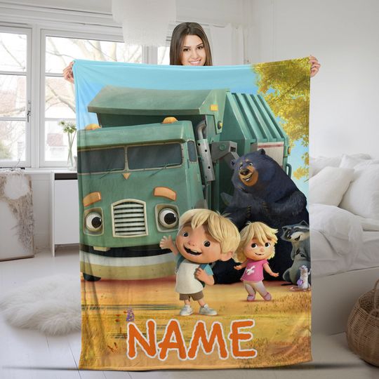 Personalized Hank And Trash Truck Trash Truck Fleece Blanket