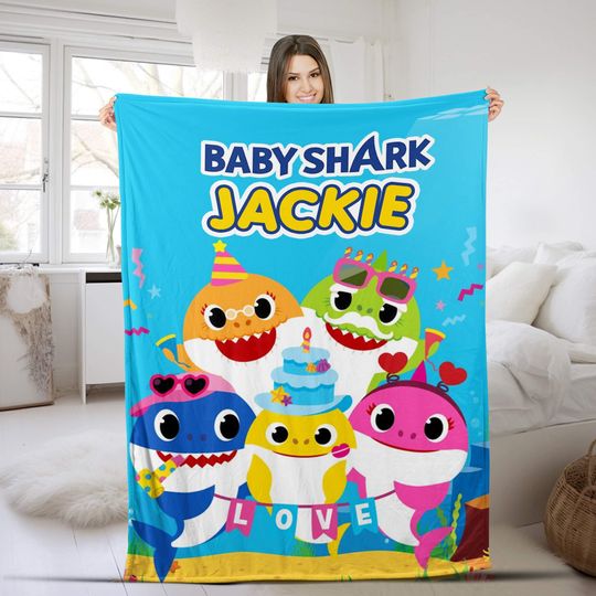 Baby Shark Personalized Name Blanket, Custom Shark Doo Do Fleece Blanket