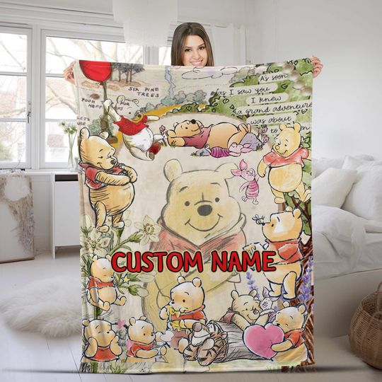 Personalized Winnie the Pooh Blanket, WDW Disneyland Fleece Blanket