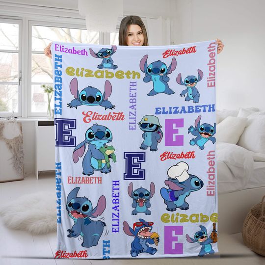 Personalized Stitch Blanket, Name Blanket, Cartoon Movie Fleece Blanket