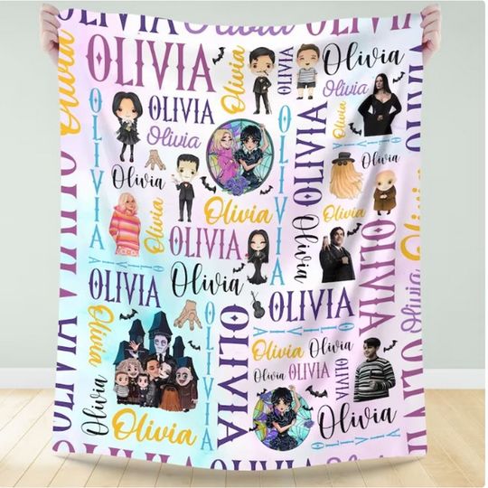 Personalized Watercolor Wednesday Blanket, Wednesday Addams Family Christmas Gift