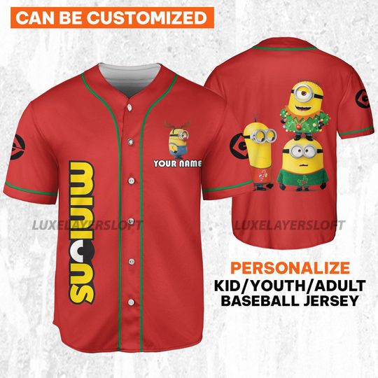 Personalize Minions Christmas Funny, Custom Baseball Jersey Shirt