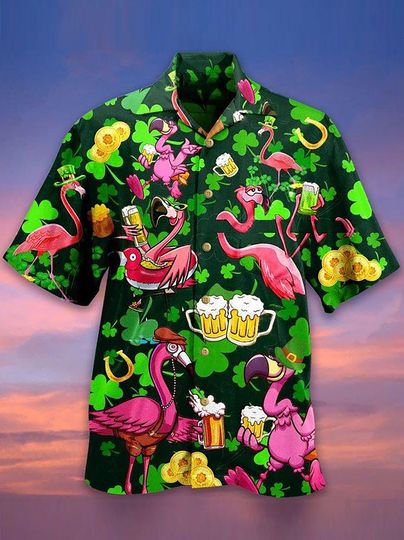 Flamingo And Beer Patricks Day Hawaiian Shirt