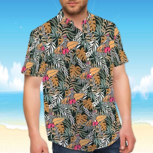 Skeleton Summer Vacation Shirt for Men, Women, Shirt Summer Casual Button Down