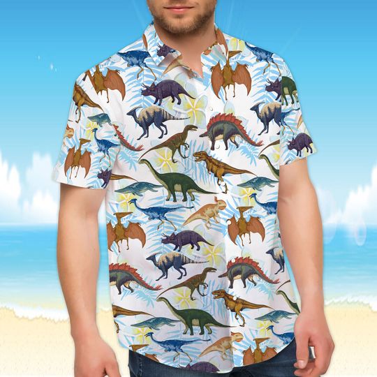 Funny Dinosaur  Hawaiian Shirt for Men Women, Dinosaur Aloha Shirt Summer Casual