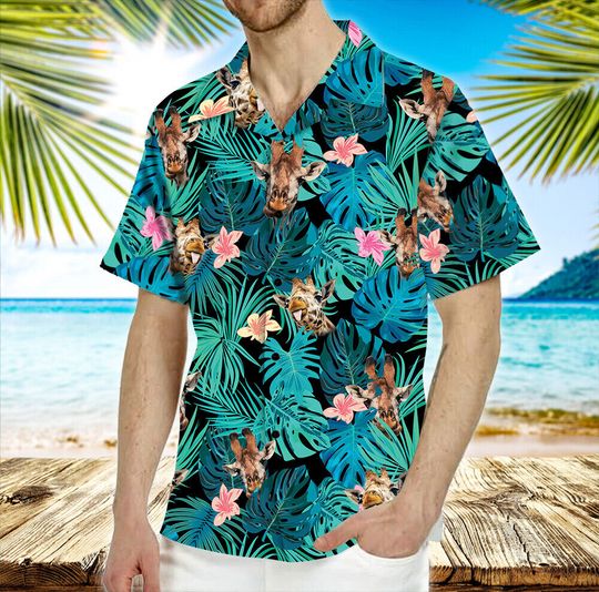 Giraffe Hawaiian Shirt for Men, Women, Aloha Shirt Summer Casual Button Down