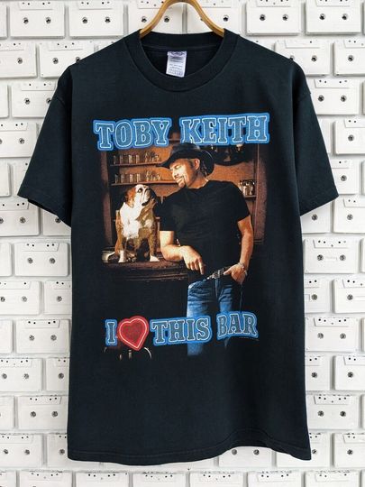 Vintage 90s Toby Keith I Love This Bar Country Music Singer T-Shirt