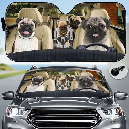 Pug Car Sunshade, Pug Car Decoration, Pug Auto Sunshade