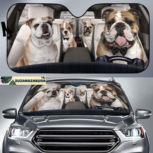 Bulldog Family Car Sunshade, Bulldog Car Decor