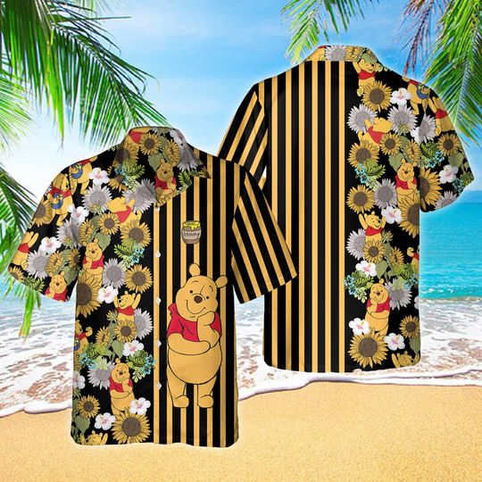 Cute Animated Yellow Bear 3D All Over Printed Hawaiian Shirt