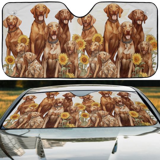Vizsla Dogs Happy Team Sunflowers Dog Lovers Car Windshield Sun Shade